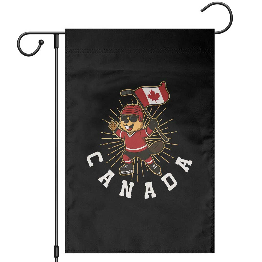 Funny Beaver Playing Ice Hockey With Canada Flag Gift Garden Flag TS12 Black Print Your Wear