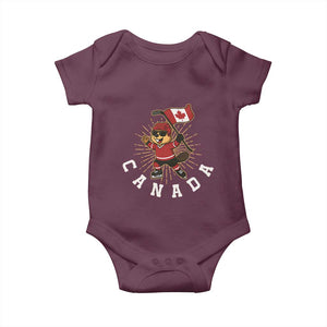 Funny Beaver Playing Ice Hockey With Canada Flag Gift Baby Onesie TS12 Maroon Print Your Wear