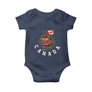 Funny Beaver Playing Ice Hockey With Canada Flag Gift Baby Onesie TS12 Navy Print Your Wear