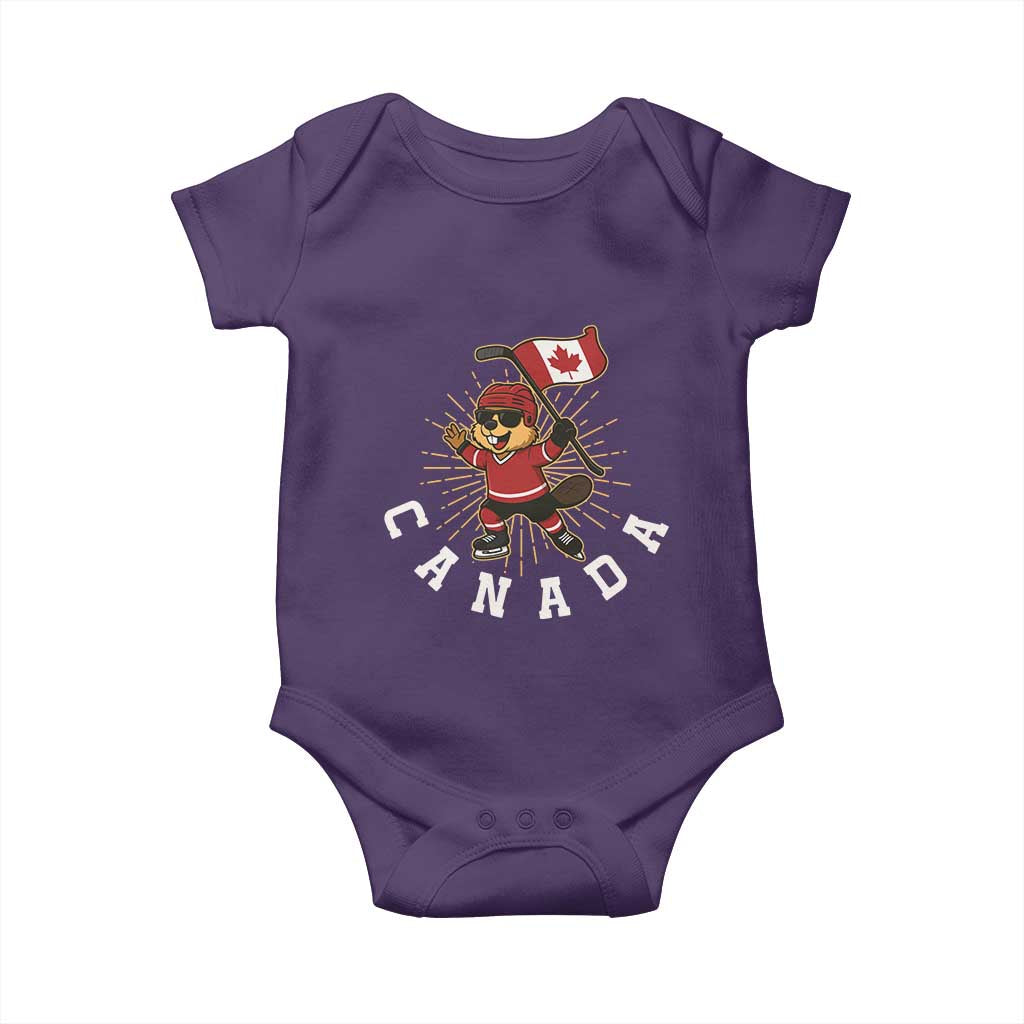 Funny Beaver Playing Ice Hockey With Canada Flag Gift Baby Onesie TS12 Purple Print Your Wear