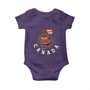 Funny Beaver Playing Ice Hockey With Canada Flag Gift Baby Onesie TS12 Purple Print Your Wear