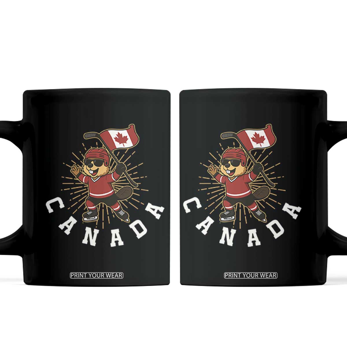 Funny Beaver Playing Ice Hockey With Canada Flag Gift Coffee Mug TS12 Black Print Your Wear