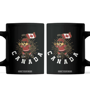 Funny Beaver Playing Ice Hockey With Canada Flag Gift Coffee Mug TS12 Black Print Your Wear