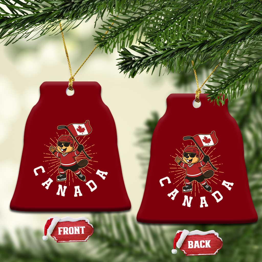 Funny Beaver Playing Ice Hockey With Canada Flag Gift Ceramic Ornament TS12 Print Your Wear