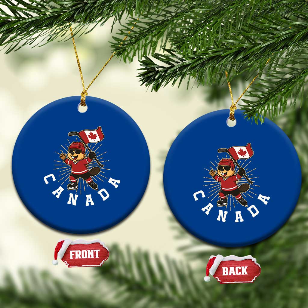 Funny Beaver Playing Ice Hockey With Canada Flag Gift Ceramic Ornament TS12 1pc Blue Print Your Wear