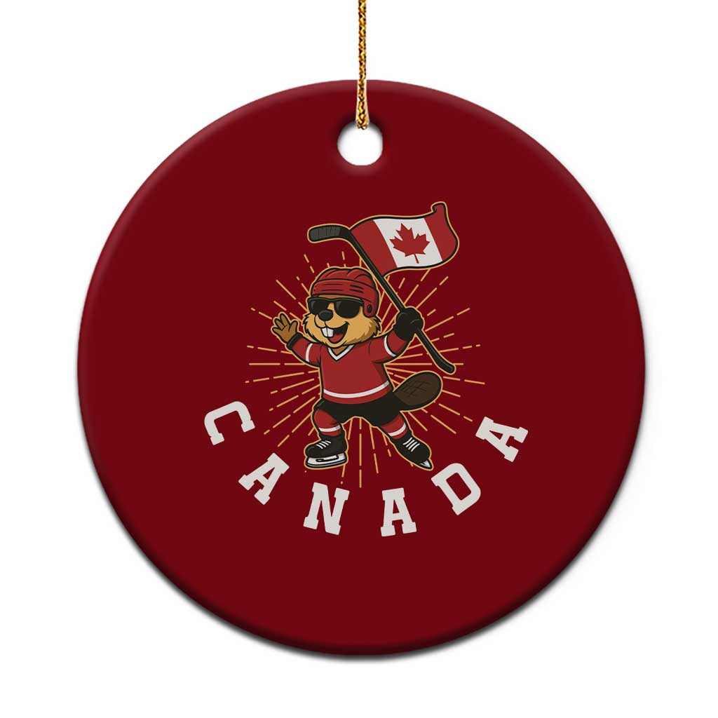 Funny Beaver Playing Ice Hockey With Canada Flag Gift Ceramic Ornament TS12 1pc Red Print Your Wear