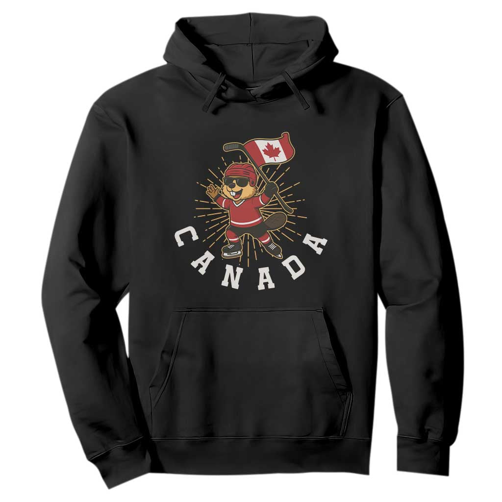 Funny Beaver Playing Ice Hockey With Canada Flag Gift Hoodie TS12 Black Print Your Wear