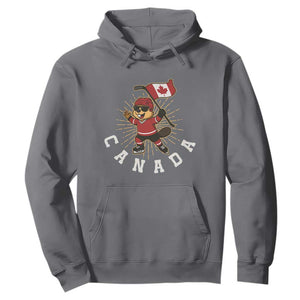 Funny Beaver Playing Ice Hockey With Canada Flag Gift Hoodie TS12 Charcoal Print Your Wear