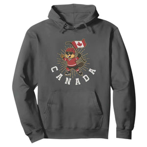 Funny Beaver Playing Ice Hockey With Canada Flag Gift Hoodie TS12 Dark Heather Print Your Wear
