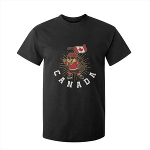 Funny Beaver Playing Ice Hockey With Canada Flag Gift T Shirt For Kid TS12 Black Print Your Wear
