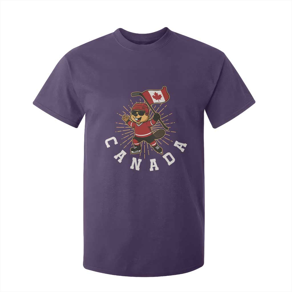 Funny Beaver Playing Ice Hockey With Canada Flag Gift T Shirt For Kid TS12 Purple Print Your Wear