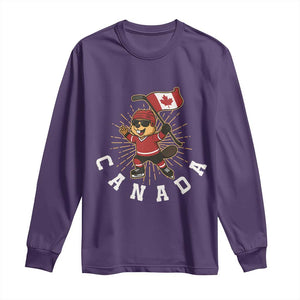 Funny Beaver Playing Ice Hockey With Canada Flag Gift Long Sleeve Shirt TS12 Purple Print Your Wear
