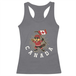 Funny Beaver Playing Ice Hockey With Canada Flag Gift Racerback Tank Top TS12 Charcoal Print Your Wear