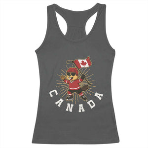 Funny Beaver Playing Ice Hockey With Canada Flag Gift Racerback Tank Top TS12 Dark Heather Print Your Wear