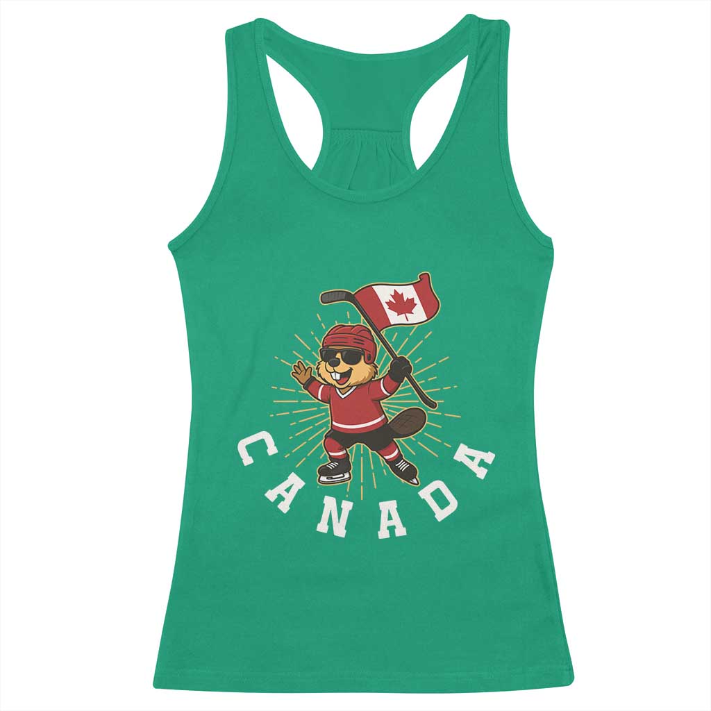Funny Beaver Playing Ice Hockey With Canada Flag Gift Racerback Tank Top TS12 Irish Green Print Your Wear