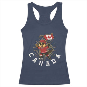 Funny Beaver Playing Ice Hockey With Canada Flag Gift Racerback Tank Top TS12 Navy Print Your Wear