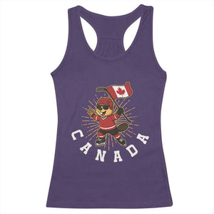 Funny Beaver Playing Ice Hockey With Canada Flag Gift Racerback Tank Top TS12 Purple Print Your Wear