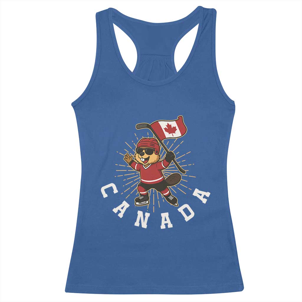 Funny Beaver Playing Ice Hockey With Canada Flag Gift Racerback Tank Top TS12 Royal Blue Print Your Wear