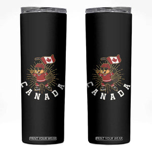 Funny Beaver Playing Ice Hockey With Canada Flag Gift Skinny Tumbler TS12 Black Print Your Wear
