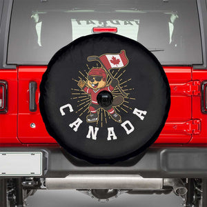 Funny Beaver Playing Ice Hockey With Canada Flag Gift Spare Tire Cover TS12 Black Print Your Wear