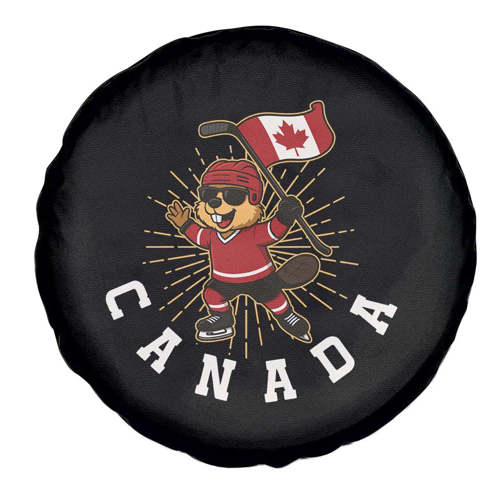 Funny Beaver Playing Ice Hockey With Canada Flag Gift Spare Tire Cover TS12 Print Your Wear