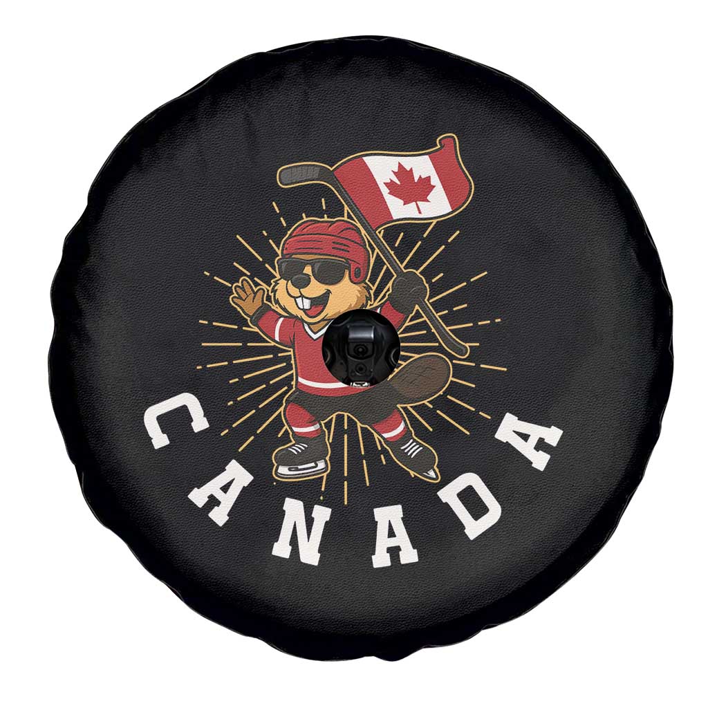 Funny Beaver Playing Ice Hockey With Canada Flag Gift Spare Tire Cover TS12 Print Your Wear