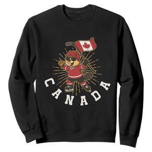 Funny Beaver Playing Ice Hockey With Canada Flag Gift Sweatshirt TS12 Black Print Your Wear
