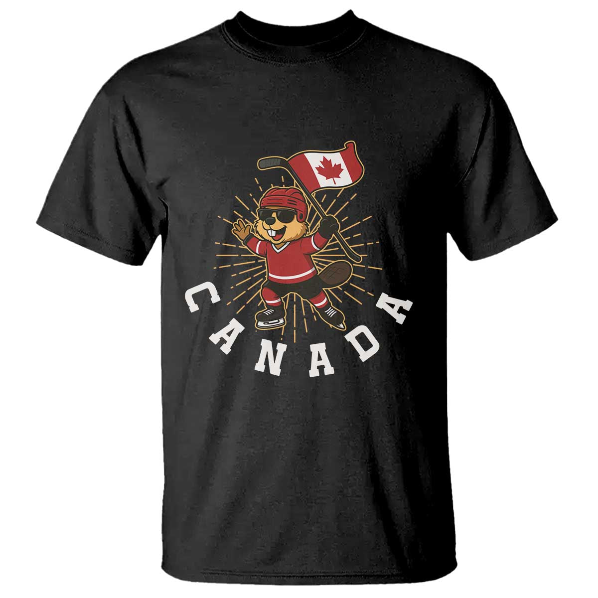 Funny Beaver Playing Ice Hockey With Canada Flag Gift T Shirt TS12 Black Print Your Wear