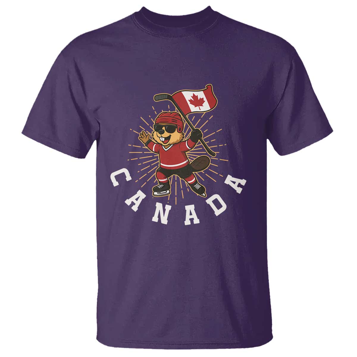 Funny Beaver Playing Ice Hockey With Canada Flag Gift T Shirt TS12 Purple Print Your Wear
