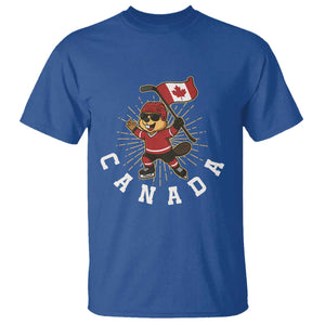 Funny Beaver Playing Ice Hockey With Canada Flag Gift T Shirt TS12 Royal Blue Print Your Wear