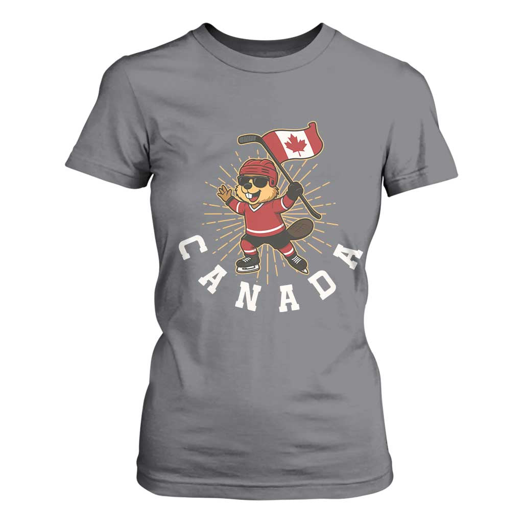 Funny Beaver Playing Ice Hockey With Canada Flag Gift T Shirt For Women TS12 Charcoal Print Your Wear