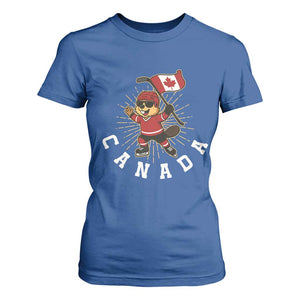 Funny Beaver Playing Ice Hockey With Canada Flag Gift T Shirt For Women TS12 Royal Blue Print Your Wear