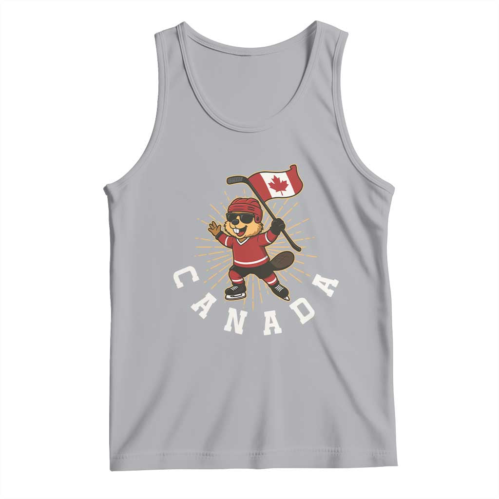 Funny Beaver Playing Ice Hockey With Canada Flag Gift Tank Top TS12 Athletic Heather Print Your Wear