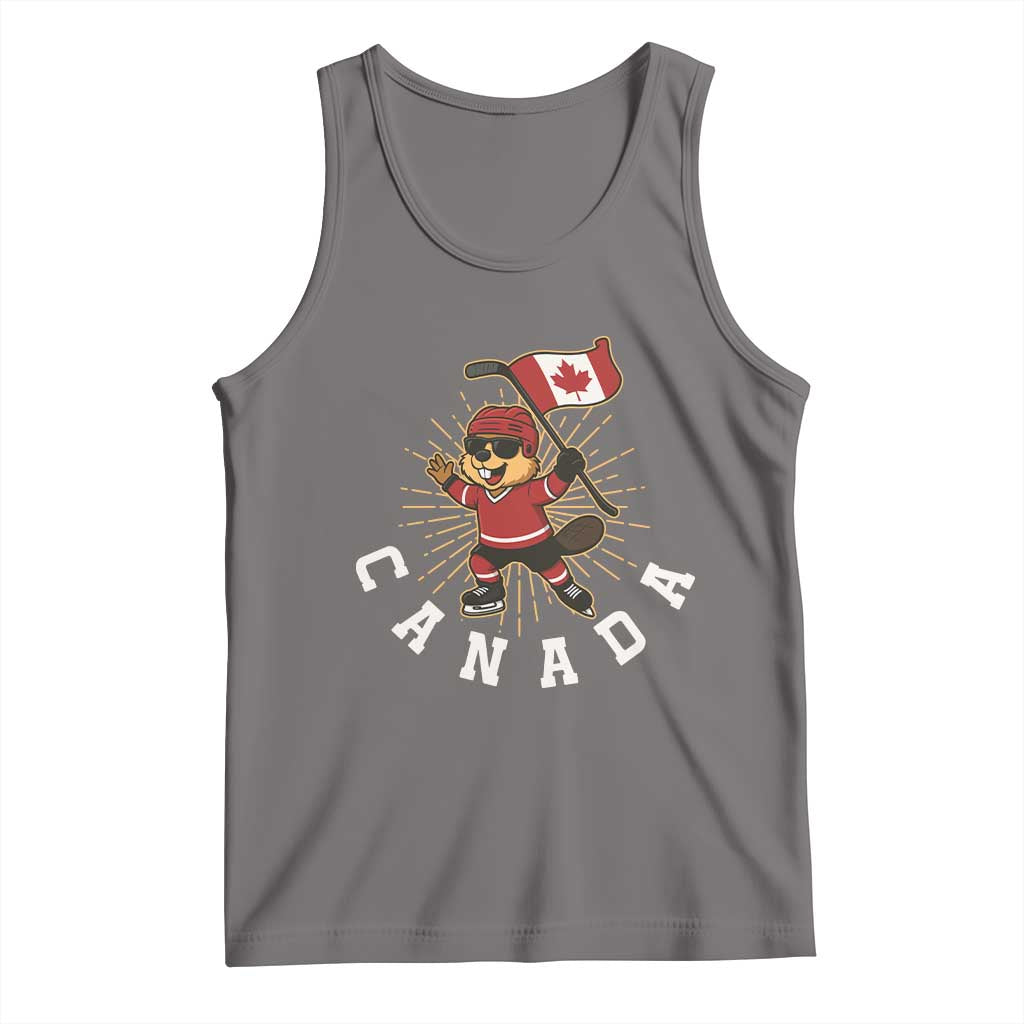 Funny Beaver Playing Ice Hockey With Canada Flag Gift Tank Top TS12 Deep Heather Print Your Wear