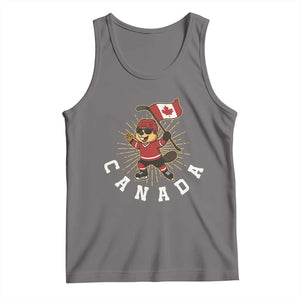 Funny Beaver Playing Ice Hockey With Canada Flag Gift Tank Top TS12 Deep Heather Print Your Wear