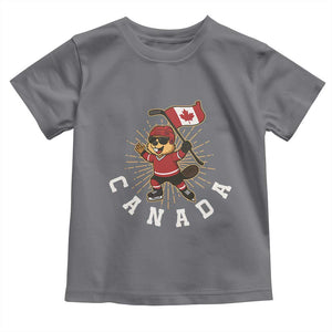 Funny Beaver Playing Ice Hockey With Canada Flag Gift Toddler T Shirt TS12 Charcoal Print Your Wear