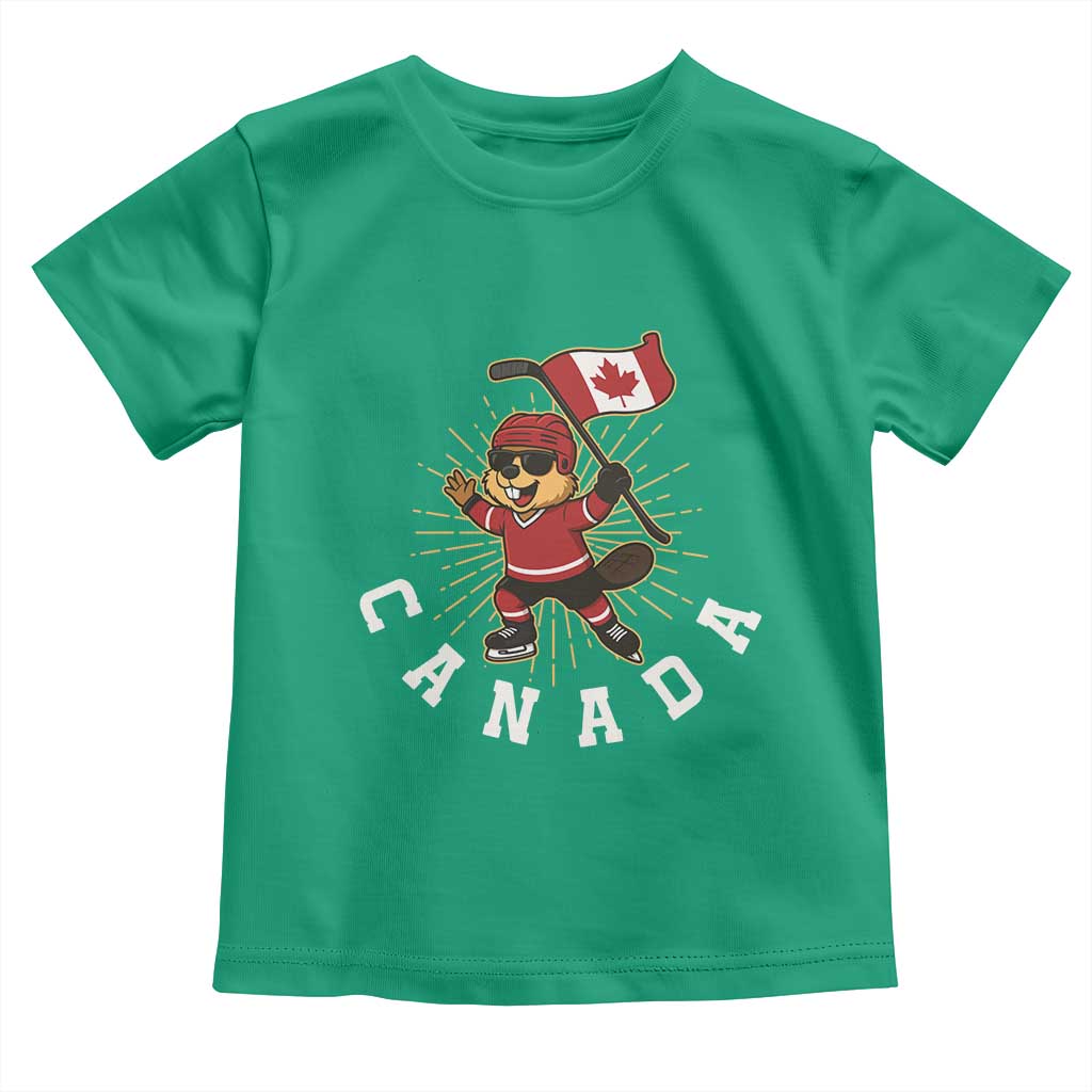 Funny Beaver Playing Ice Hockey With Canada Flag Gift Toddler T Shirt TS12 Irish Green Print Your Wear