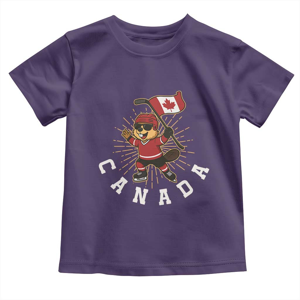 Funny Beaver Playing Ice Hockey With Canada Flag Gift Toddler T Shirt TS12 Purple Print Your Wear