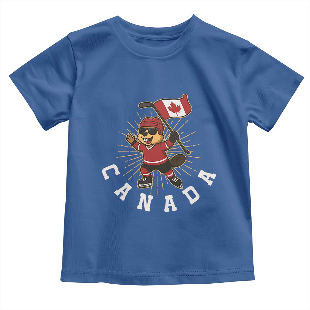 Funny Beaver Playing Ice Hockey With Canada Flag Gift Toddler T Shirt TS12 Royal Blue Print Your Wear