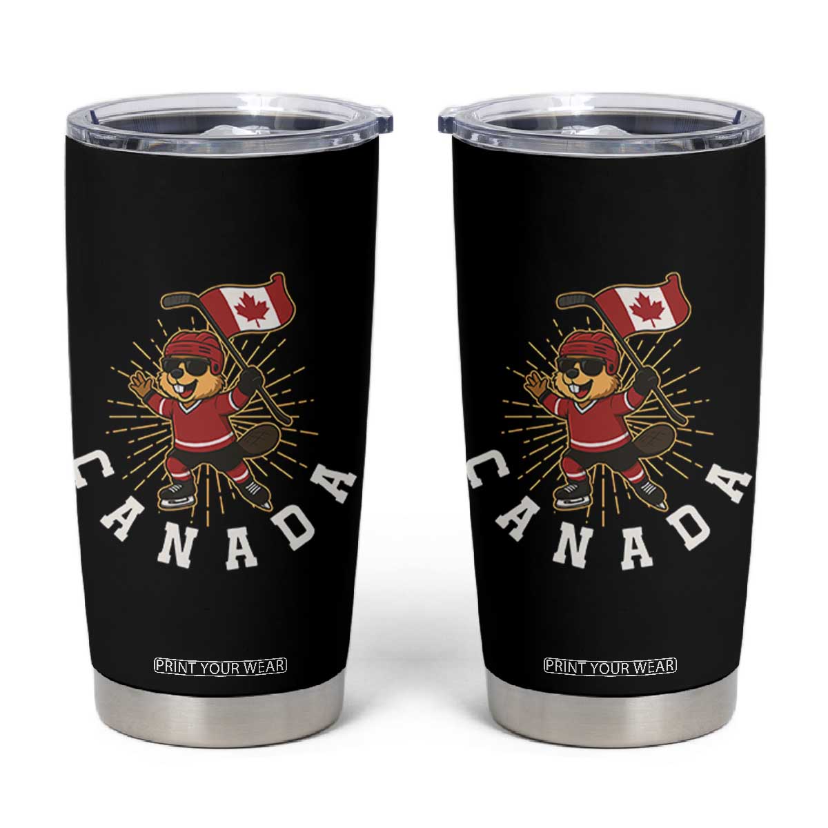 Funny Beaver Playing Ice Hockey With Canada Flag Gift Tumbler Cup TS12 Black Print Your Wear