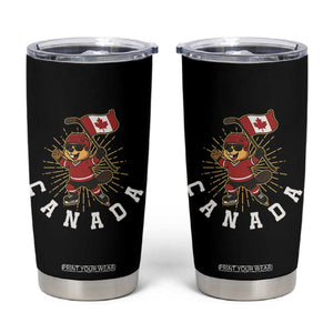 Funny Beaver Playing Ice Hockey With Canada Flag Gift Tumbler Cup TS12 Black Print Your Wear