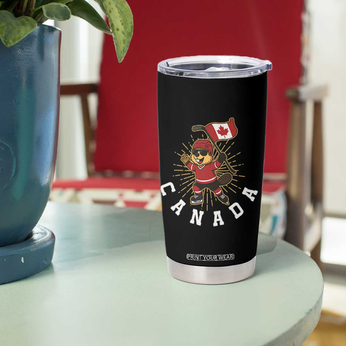 Funny Beaver Playing Ice Hockey With Canada Flag Gift Tumbler Cup TS12 Print Your Wear