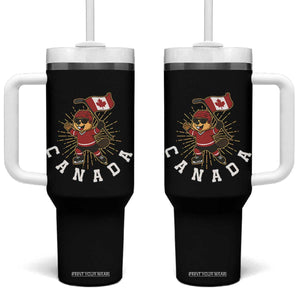 Funny Beaver Playing Ice Hockey With Canada Flag Gift Tumbler With Handle TS12 One Size: 40 oz Black Print Your Wear
