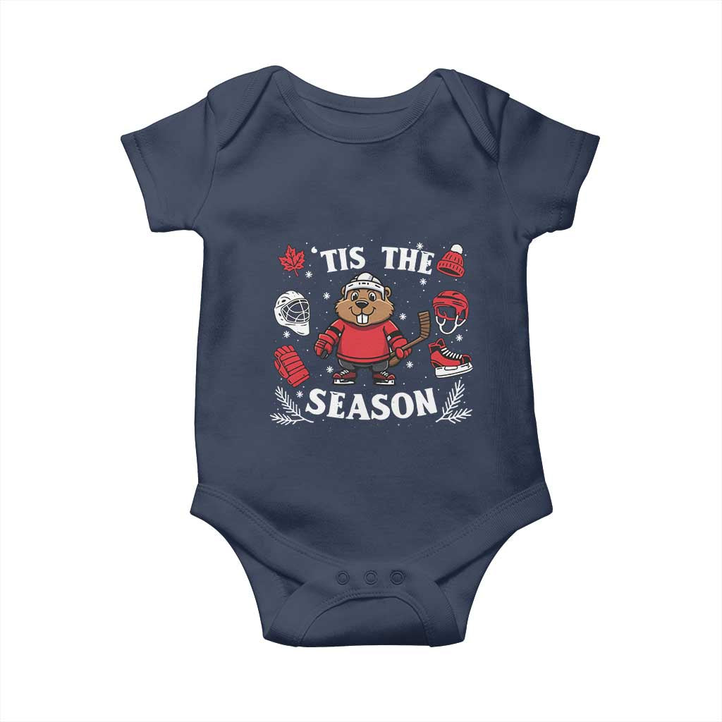 Canadian Ice Hockey Beaver Baby Onesie Tis The Season Holiday Gift TS12 Navy Print Your Wear