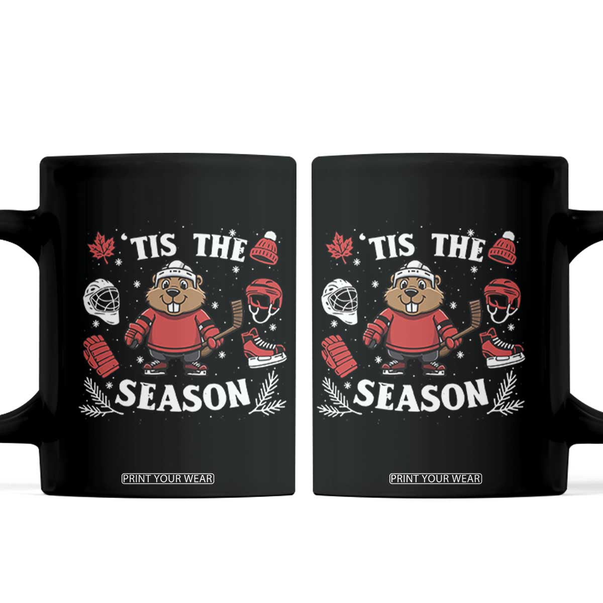 Canadian Ice Hockey Beaver Coffee Mug Tis The Season Holiday Gift TS12 Black Print Your Wear