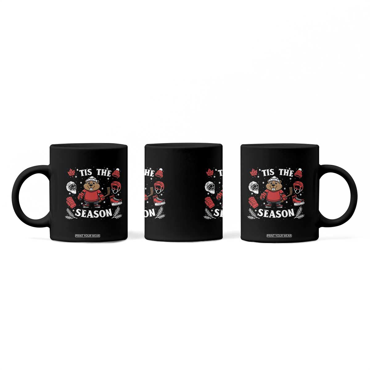 Canadian Ice Hockey Beaver Coffee Mug Tis The Season Holiday Gift TS12 Print Your Wear