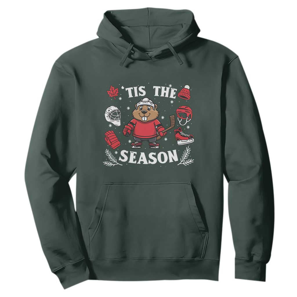 Canadian Ice Hockey Beaver Hoodie Tis The Season Holiday Gift TS12 Dark Forest Green Print Your Wear