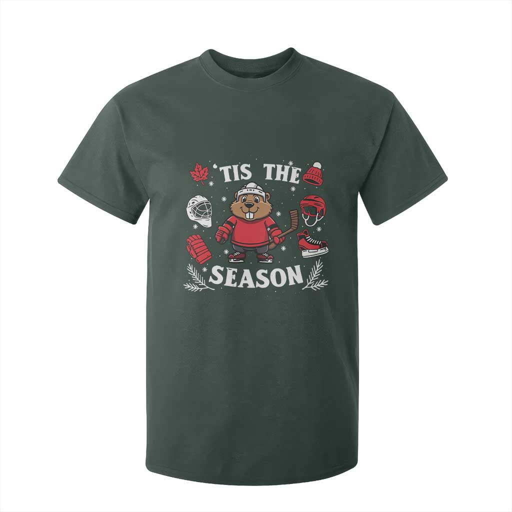 Canadian Ice Hockey Beaver T Shirt For Kid Tis The Season Holiday Gift TS12 Dark Forest Green Print Your Wear