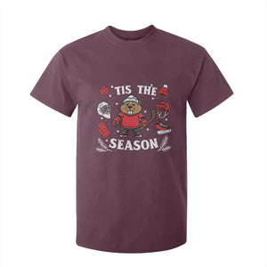 Canadian Ice Hockey Beaver T Shirt For Kid Tis The Season Holiday Gift TS12 Maroon Print Your Wear