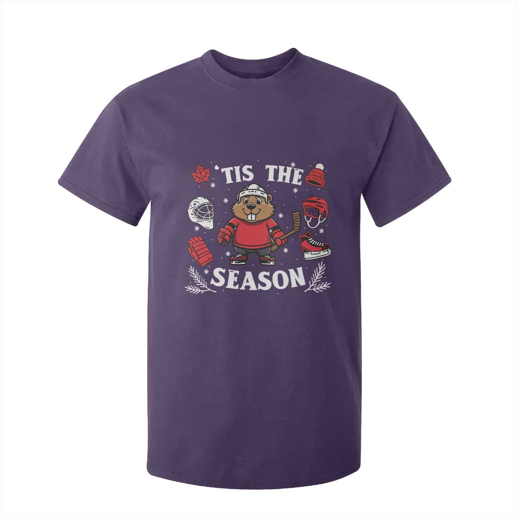 Canadian Ice Hockey Beaver T Shirt For Kid Tis The Season Holiday Gift TS12 Purple Print Your Wear